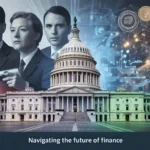 Illustration of U.S. crypto regulation showing Capitol building, stablecoins, blockchain network, and regulatory agencies