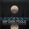 Abstract image of an XRP Dark Pool concept with shadowy figures and a central XRP coin in a dark, reflective room.
